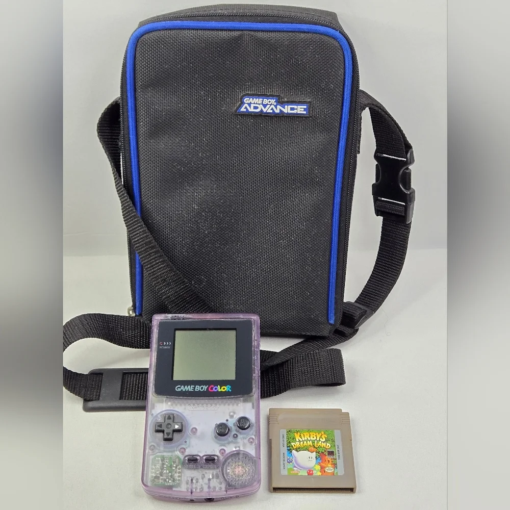 Nintendo Game Boy Color GBC Atomic Purple CGB-001 Handheld & Carry Bag & 1 Game
